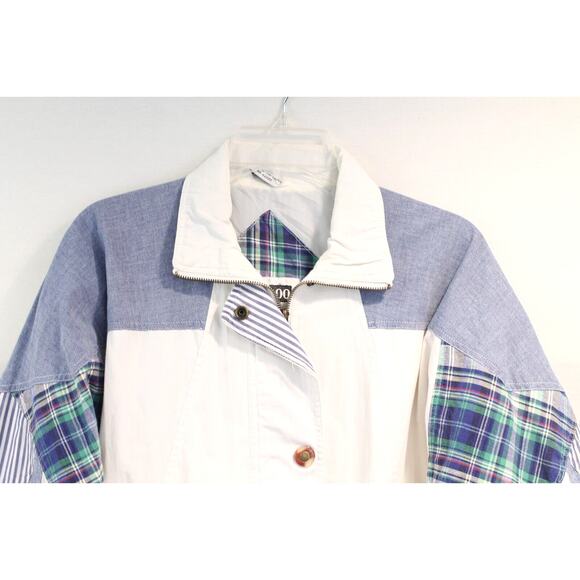 G4000 Vintage Patchwork Jacket Oversize S White Lined Hidden Full Zip Snap Up - Picture 2 of 9